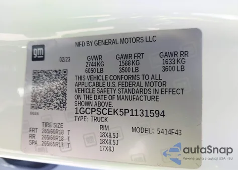 2023 Chevrolet Colorado 2Wd Short Box Lt z USA, uszkodzony, nr VIN 1GCPSCEK5P1131594